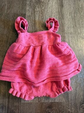 Stitch &‎ Bean pink knit ruffle tank baby bubble SIZE 0-3m